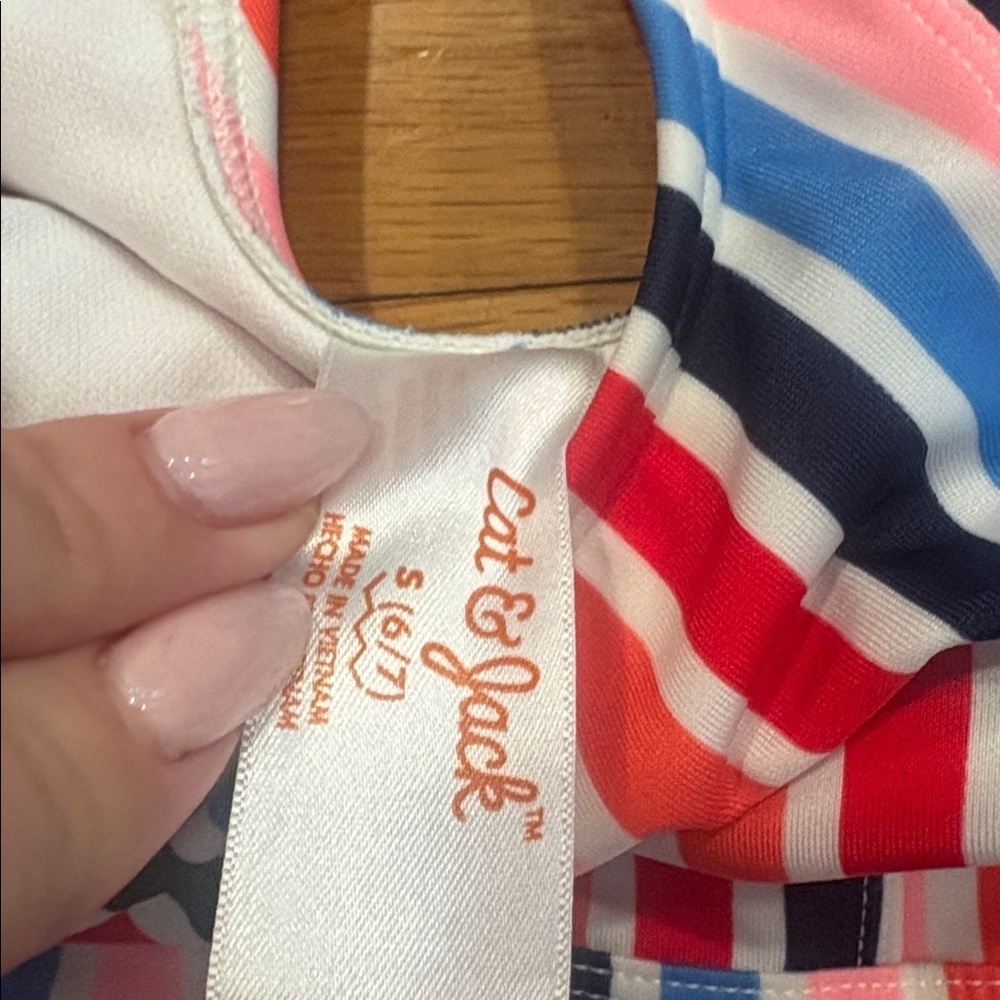 Cat & Jack Striped Kids Swimsuit - Red, Blue, Pink - Picture 2 of 4